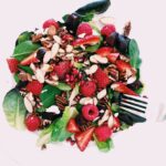 salad, spinach, fruit, strawberries, nuts