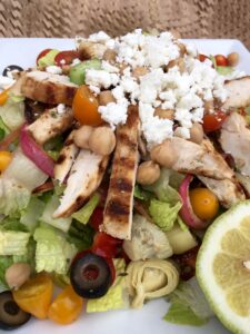 Greek salad, salad, chicken, chicken salad, Greek food
