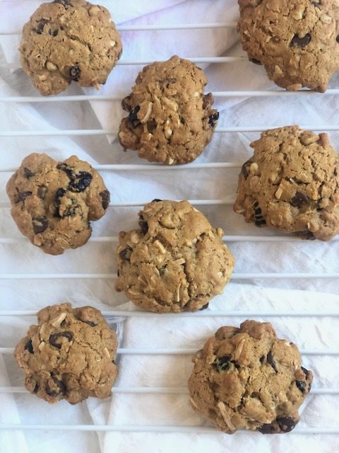 Healthy Cowboy Cookies on cooling rack
