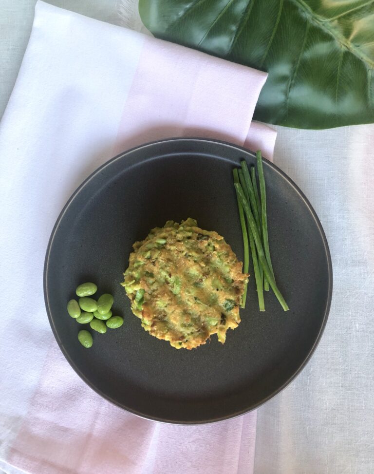 Edamame cakes are high in protein and fiber. This makes edamame cakes filling, nutritious, are super healthy, smart choice snacks.