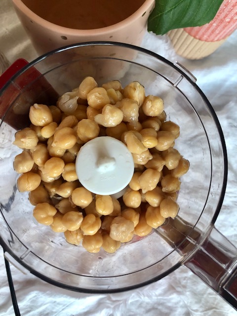 Garbanzo beans also known as chickpeas in a cuisinart blender Garbanzo beans also known as chickpeas in a cuisinart blender