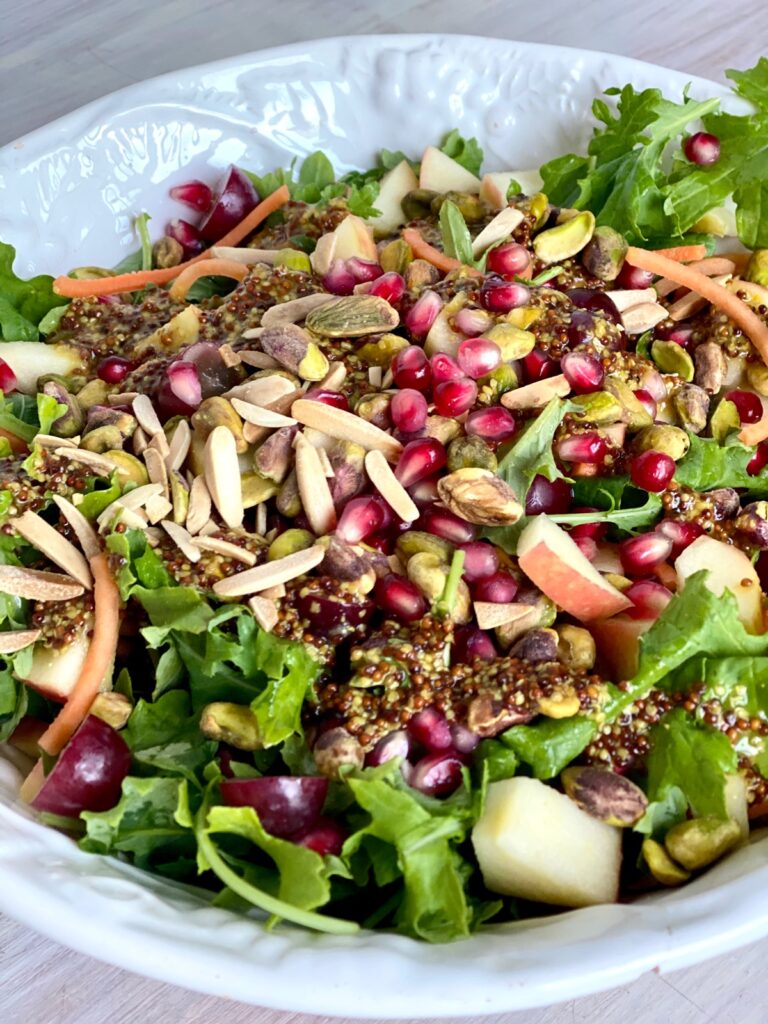 Thanksgiving Pomegranate Apple Kale Salad with Honey Dijon Dressing