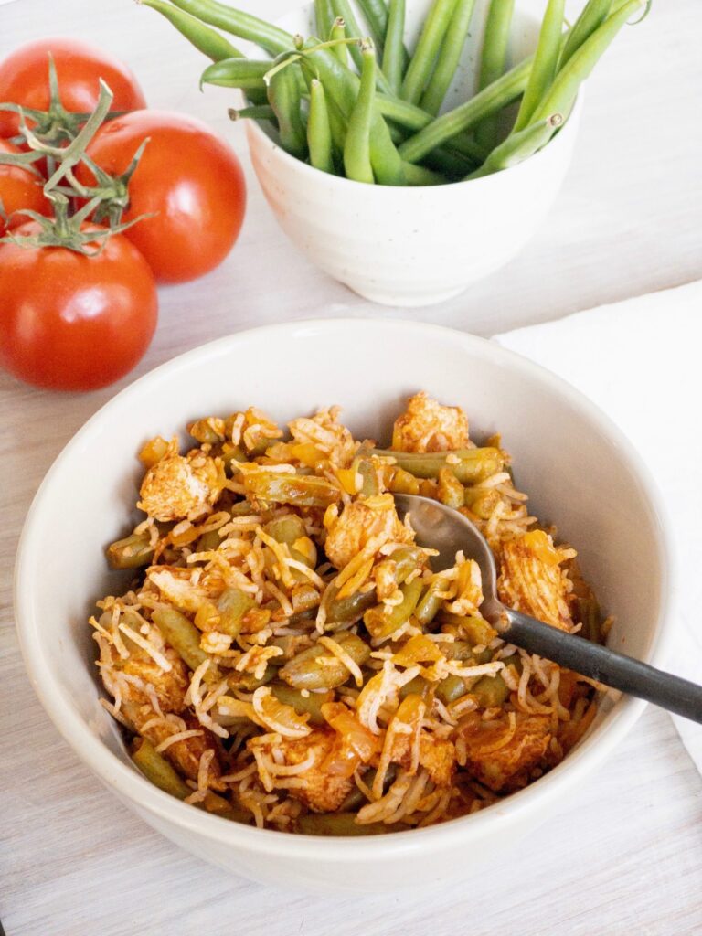 Persian chicken green beans and rice Loobia polo