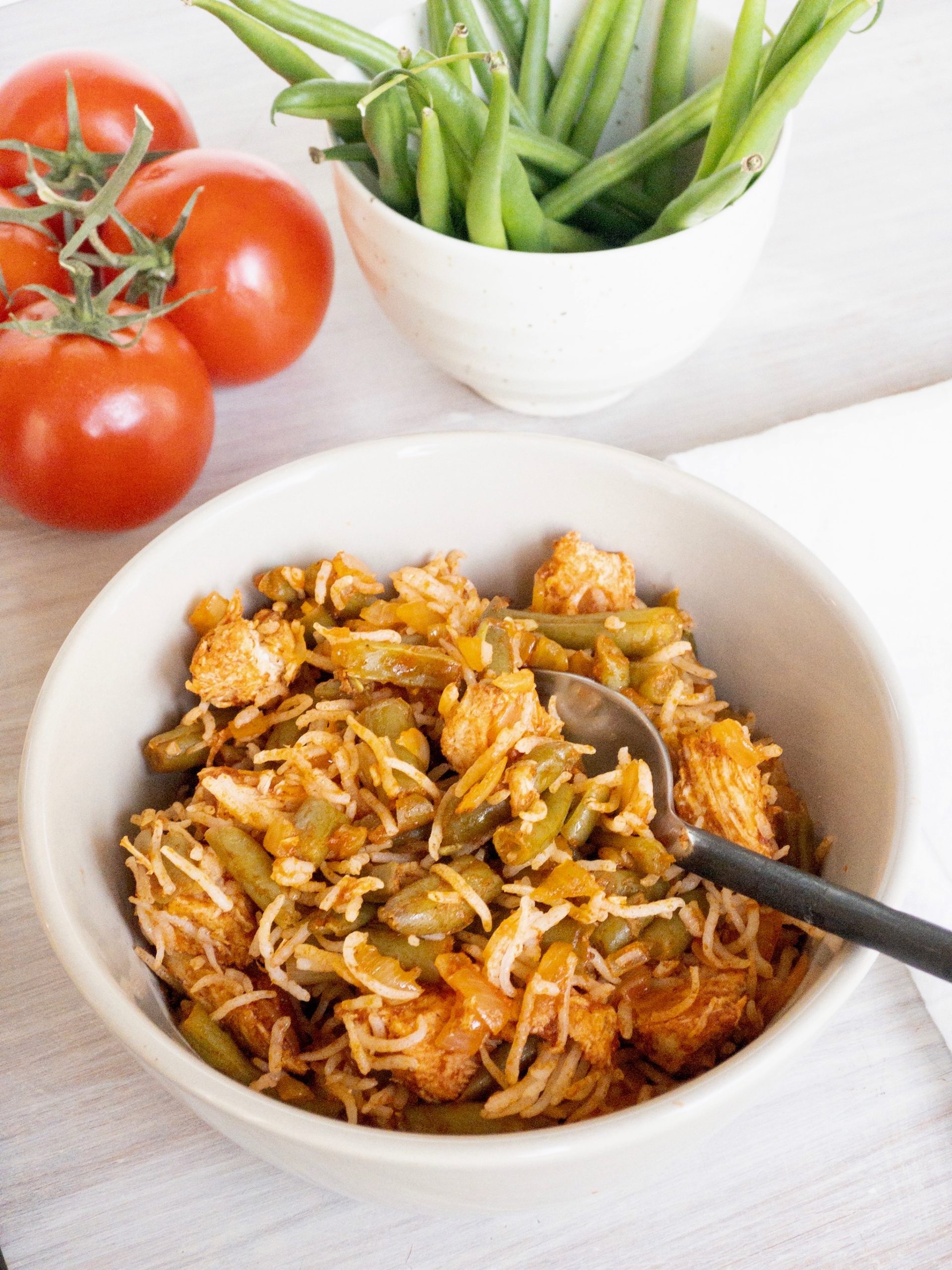 Persian chicken green beans and rice Loobia polo
