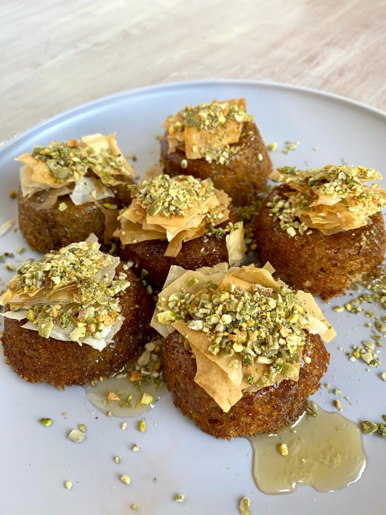 Honey sweetened gluten free baklava cake