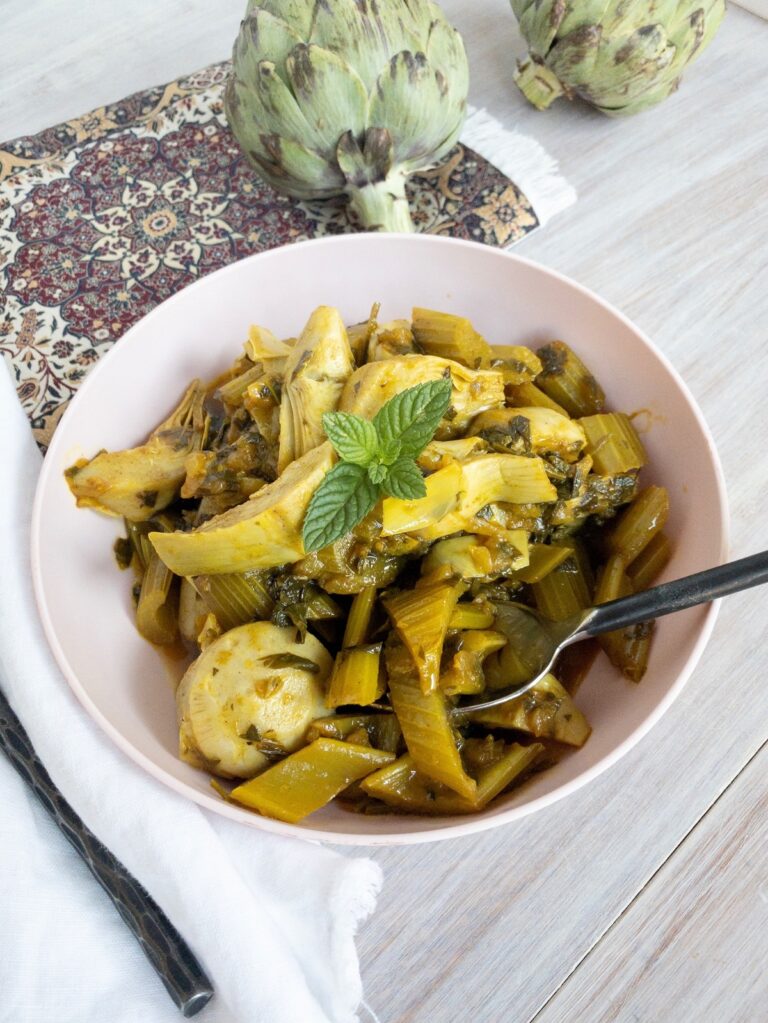 khoresht karafs Persian celery stew with artichokes