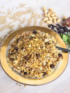 Persian Layered Mixed Rice with Lentils Raisins Dates and Pistachios