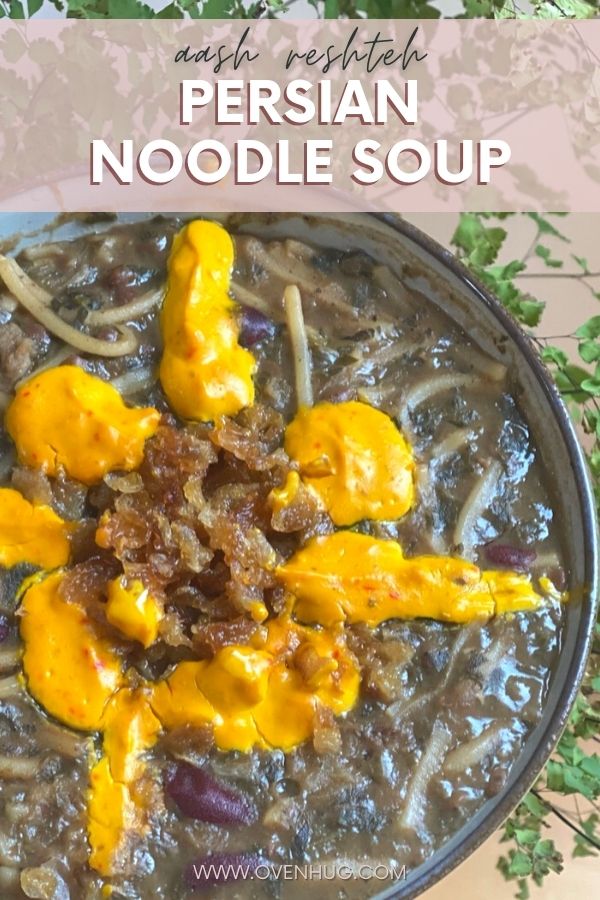 Aash Reshteh Persian Bean and Noodle Soup with Kashk or yogurt garnish and fried onion and mint topping Aash Reshteh Persian Bean and Noodle Soup with Kashk or yogurt garnish and fried onion and mint topping
