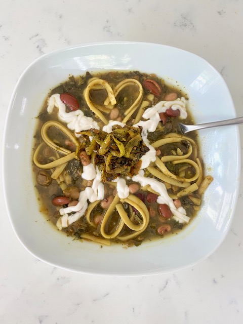 pictured here served with vegan yogurt drizzle and friend onion, garlic, mint garnish
