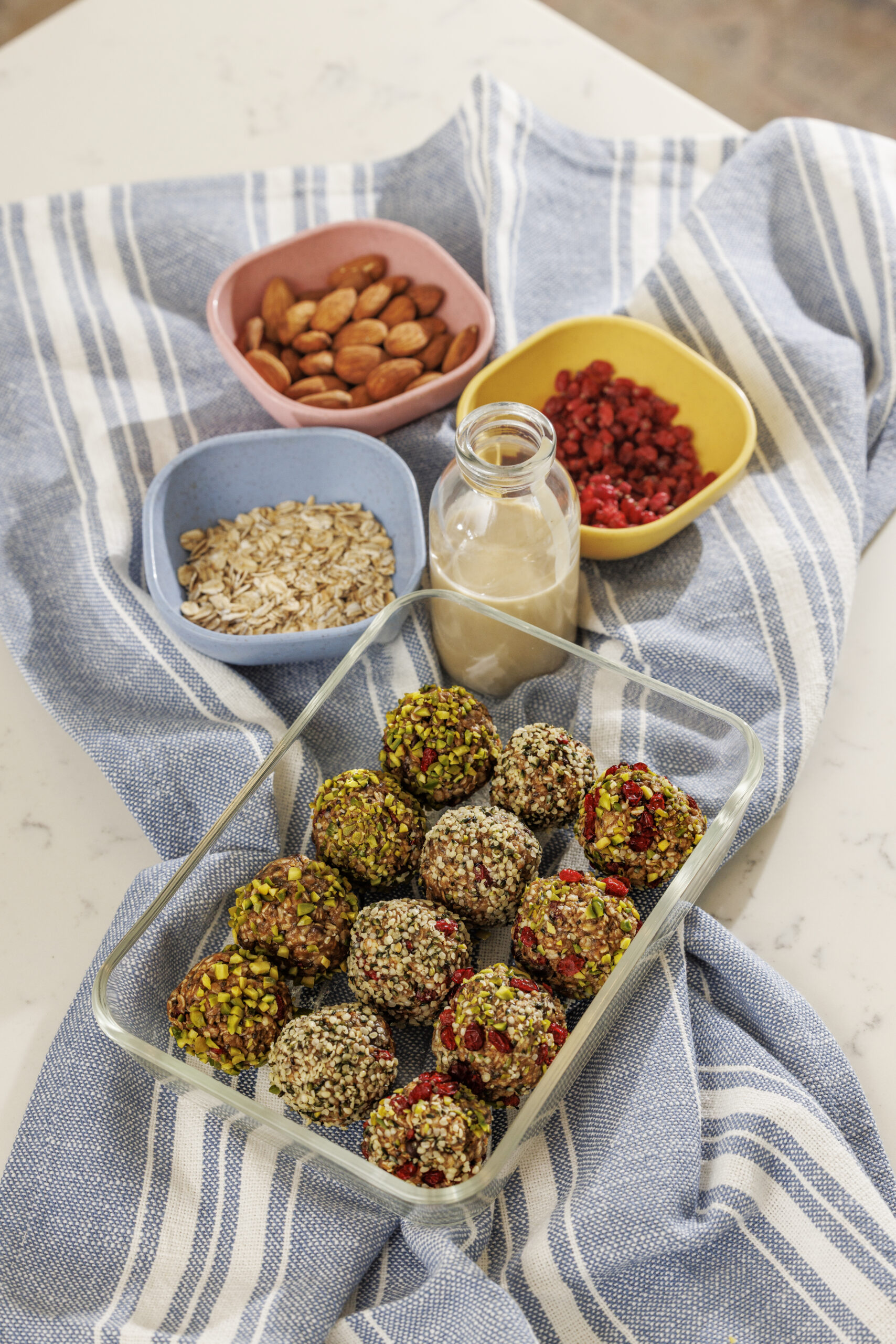 Almond tahini power bites with ingredients